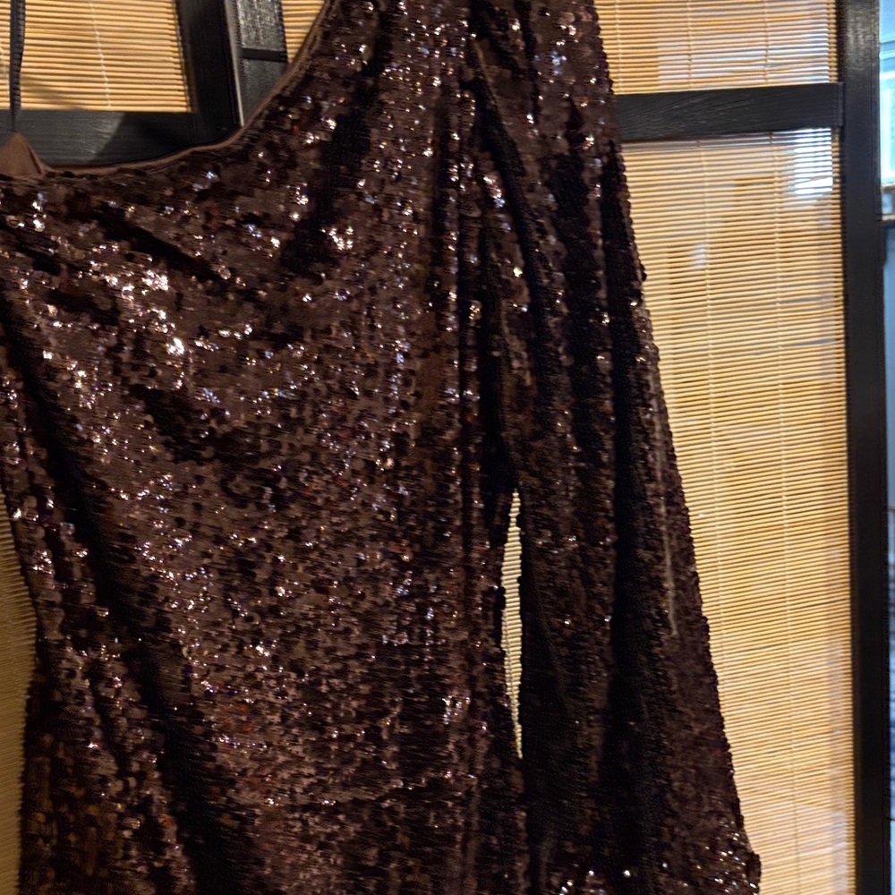 Brown Sequin Long Sleeve Dress